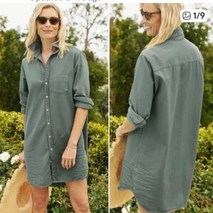 FRANK & EILEEN Distressed Mary Shirt Dress Thyme Green Denim Sz Small